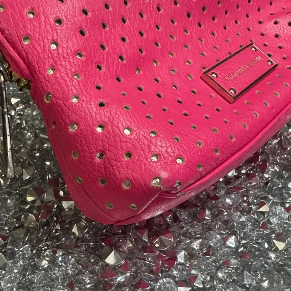 Victoria's Secret Fuchsia Studded Zip Cosmetic Pouch - fair